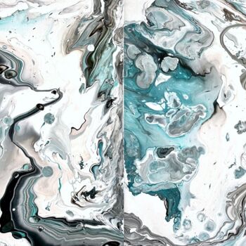 Картина под названием "Turquoise gray dipt…" - Tatiana Malygina, Подлинное произведение искусства, Акрил Установлен на Дерев…
