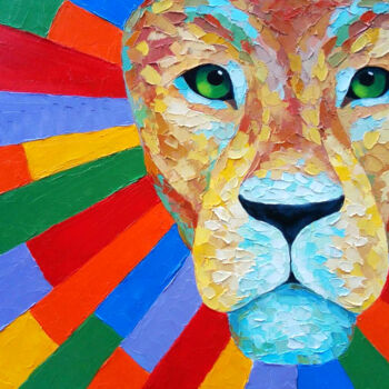 Malarstwo zatytułowany „Lion Painting Impas…” autorstwa Tatiana Matveeva, Oryginalna praca, Olej Zamontowany na Drewniana ra…