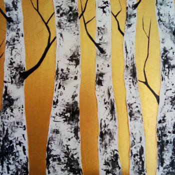 Malarstwo zatytułowany „Birch Tree Painting…” autorstwa Tatiana Matveeva, Oryginalna praca, Akryl Zamontowany na Drewniana r…
