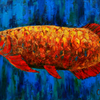 Malarstwo zatytułowany „Fish Painting Anima…” autorstwa Tatiana Matveeva, Oryginalna praca, Olej Zamontowany na Drewniana ra…