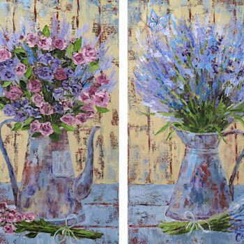 Painting titled "Lavender Painting R…" by Tatiana Matveeva, Original Artwork, Oil Mounted on Wood Stretcher frame