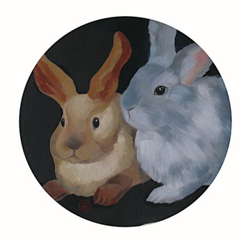 Malarstwo zatytułowany „Hare Painting Bunny…” autorstwa Tatiana Matveeva, Oryginalna praca, Olej Zamontowany na Karton