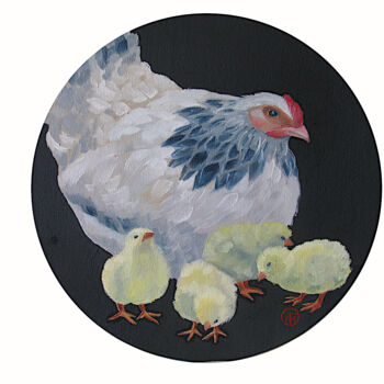 Malarstwo zatytułowany „Chicken Painting Bi…” autorstwa Tatiana Matveeva, Oryginalna praca, Olej Zamontowany na Karton