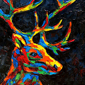 Картина под названием "Stag Painting Deer…" - Tatiana Matveeva, Подлинное произведение искусства, Масло