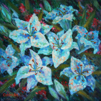 Painting titled "Lily Painting Flora…" by Tatiana Matveeva, Original Artwork, Oil