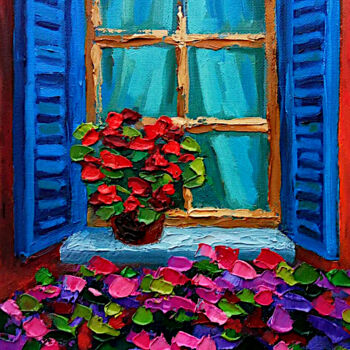 Schilderij getiteld "Window Painting Fra…" door Tatiana Matveeva, Origineel Kunstwerk, Olie Gemonteerd op Frame voor houten…