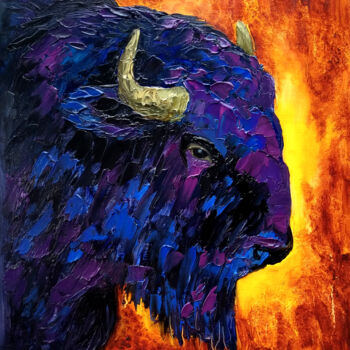 Schilderij getiteld "Buffalo Painting An…" door Tatiana Matveeva, Origineel Kunstwerk, Olie