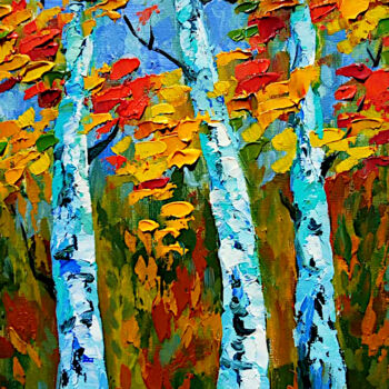 Schilderij getiteld "Birch Tree Painting…" door Tatiana Matveeva, Origineel Kunstwerk, Olie Gemonteerd op Karton