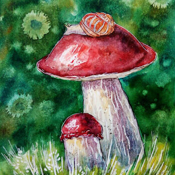 Malerei mit dem Titel "Mushroom Painting N…" von Tatiana Matveeva, Original-Kunstwerk, Aquarell