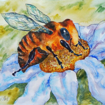 Peinture intitulée "Honeybee Painting A…" par Tatiana Matveeva, Œuvre d'art originale, Aquarelle