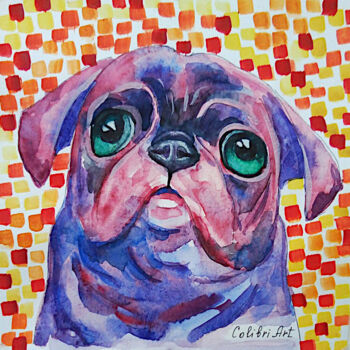 Painting titled "Dog Painting Animal…" by Tatiana Matveeva, Original Artwork, Watercolor