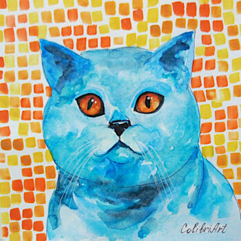 Painting titled "Cat Painting Pet Po…" by Tatiana Matveeva, Original Artwork, Watercolor