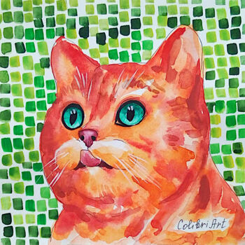Malarstwo zatytułowany „Cat Painting Animal…” autorstwa Tatiana Matveeva, Oryginalna praca, Akwarela