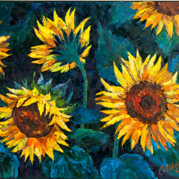 Malarstwo zatytułowany „Sunflower Painting…” autorstwa Tatiana Matveeva, Oryginalna praca, Olej Zamontowany na Drewniana ram…