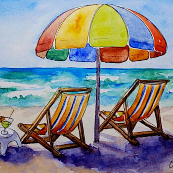 Painting titled "Umbrella Painting B…" by Tatiana Matveeva, Original Artwork, Watercolor