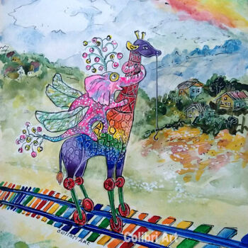 Painting titled "Giraffe Painting El…" by Tatiana Matveeva, Original Artwork, Watercolor