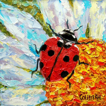 Painting titled "Ladybug Painting Da…" by Tatiana Matveeva, Original Artwork, Oil