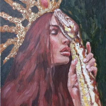 Картина под названием "Snake Queen. Woman…" - Tatiana Myreeva, Подлинное произведение искусства, Масло
