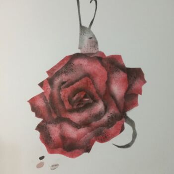 Painting titled "Snail and Rose" by Tatiana Orel, Original Artwork, Spray paint