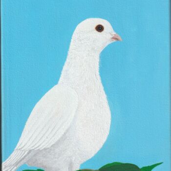 Painting titled "A dove on a viburnum" by Tatiana Paterilo, Original Artwork, Acrylic