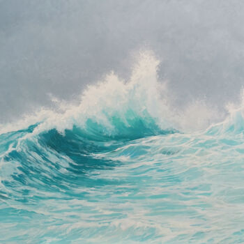 Painting titled "Turquoise wave" by Tatiana Pavlova, Original Artwork, Oil Mounted on Wood Stretcher frame