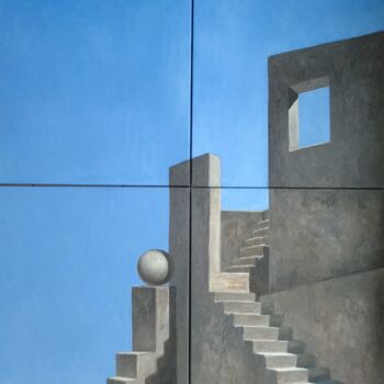 Ζωγραφική με τίτλο "House with sky view" από Tatiana Popova, Αυθεντικά έργα τέχνης, Λάδι Τοποθετήθηκε στο Ξύλινο φορείο σκελ…