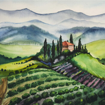Pittura intitolato "Tuscany" da Tatiana Repesciuc, Opera d'arte originale, Acquarello