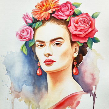 Schilderij getiteld "Frida Kahlo" door Tatiana Repesciuc, Origineel Kunstwerk, Aquarel