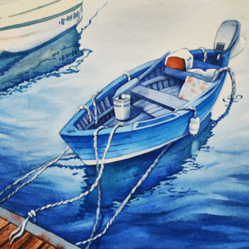 Schilderij getiteld "Boat in the Water" door Tatiana Repesciuc, Origineel Kunstwerk, Aquarel