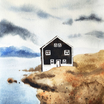 Painting titled "House by the Sea" by Tatiana Repesciuc, Original Artwork, Watercolor