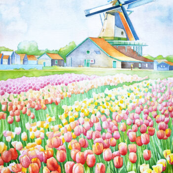 Peinture intitulée "Netherlands Field o…" par Tatiana Repesciuc, Œuvre d'art originale, Aquarelle