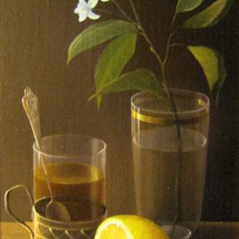Painting titled "Tea with lemon" by Tatiana Shirokova, Original Artwork