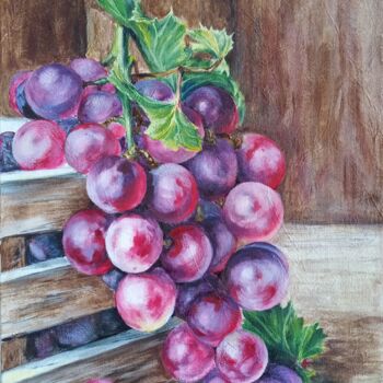 Schilderij getiteld "Grapes on a box" door Tatiana Tkachenko, Origineel Kunstwerk, Olie