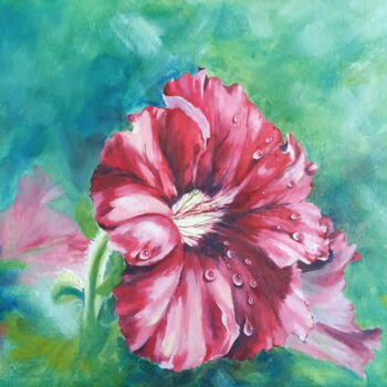 Schilderij getiteld "Petunia in the morn…" door Tatiana Tkachenko, Origineel Kunstwerk, Olie