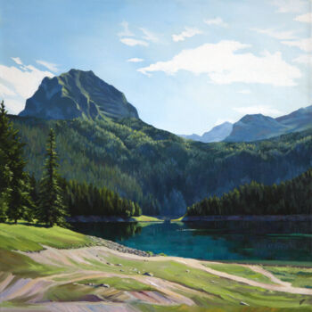Painting titled "Mountain lake in th…" by Tatiana Votkal, Original Artwork, Oil