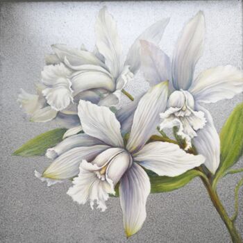 Malerei mit dem Titel "White Orchid. Origi…" von Tatiana Zhuravleva, Original-Kunstwerk, Öl