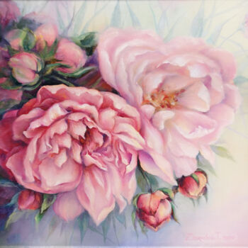 Malarstwo zatytułowany „Pink Rose. Original…” autorstwa Tatiana Zhuravleva, Oryginalna praca, Olej