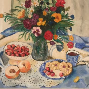 Peinture intitulée "Bodegón con flores" par Tatiana Krylova, Œuvre d'art originale, Huile