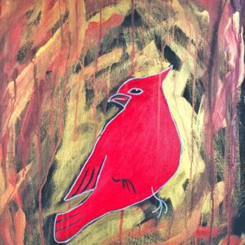 Painting titled "Red bird" by Tatiana Sirius, Original Artwork, Acrylic