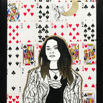 Malerei mit dem Titel "Queen of Spades" von Tatiana Sirius, Original-Kunstwerk, Marker Auf Karton montiert