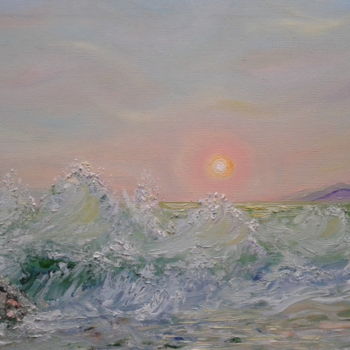 Painting titled "Green sea wave.Зеле…" by Tatjana Barova, Original Artwork, Oil