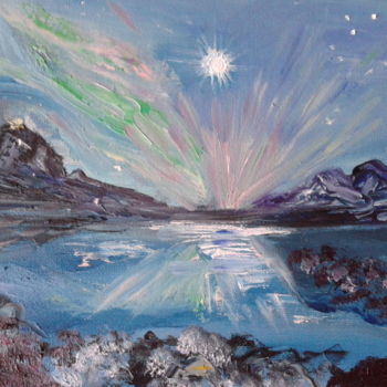 Painting titled "Northern Lights Сев…" by Tatjana Barova, Original Artwork, Oil