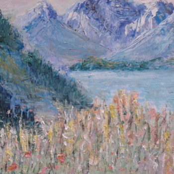 Painting titled "Lac de montagne.Гор…" by Tatjana Barova, Original Artwork, Oil
