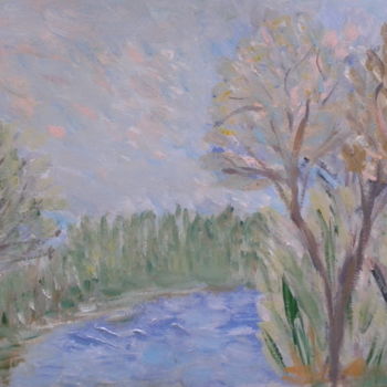 Painting titled "Paysage de printemp…" by Tatjana Barova, Original Artwork, Oil