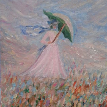 Painting titled "Fille avec le parap…" by Tatjana Barova, Original Artwork, Oil