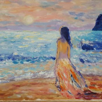 Malerei mit dem Titel "Закат на море." von Tatjana Barova, Original-Kunstwerk, Öl