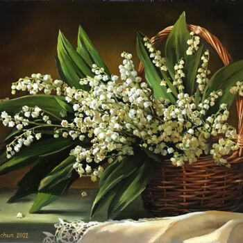 Painting titled "Lilies of the valle…" by Tatjana Cechun, Original Artwork, Oil