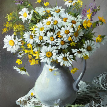 Painting titled "Daisies" by Tatjana Cechun, Original Artwork, Oil