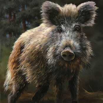 Pintura intitulada "Young boar" por Tatjana Cechun, Obras de arte originais, Óleo