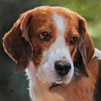 Pintura intitulada "Miniature "Beagle"" por Tatjana Cechun, Obras de arte originais, Óleo